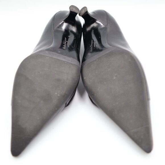 Salvatore Ferragamo Black Leather Kitten Heel Pumps Womens Size 6.5 Pointed Toe - Picture 9 of 16